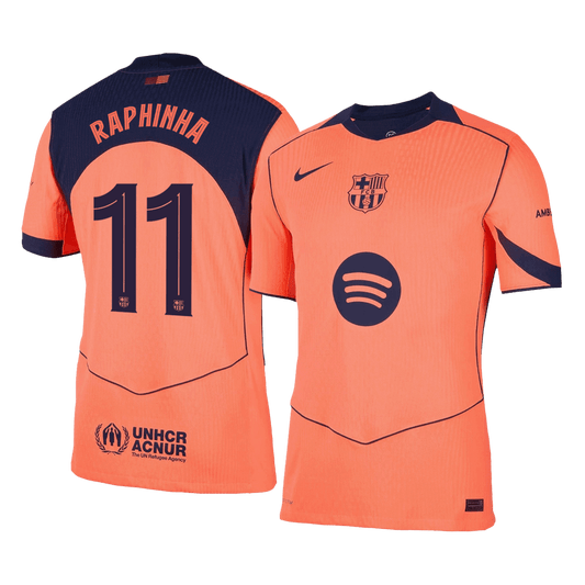 RAPHINHA #11 Barcelone Third Maillot 2025/26 Orange Authentique - UCL