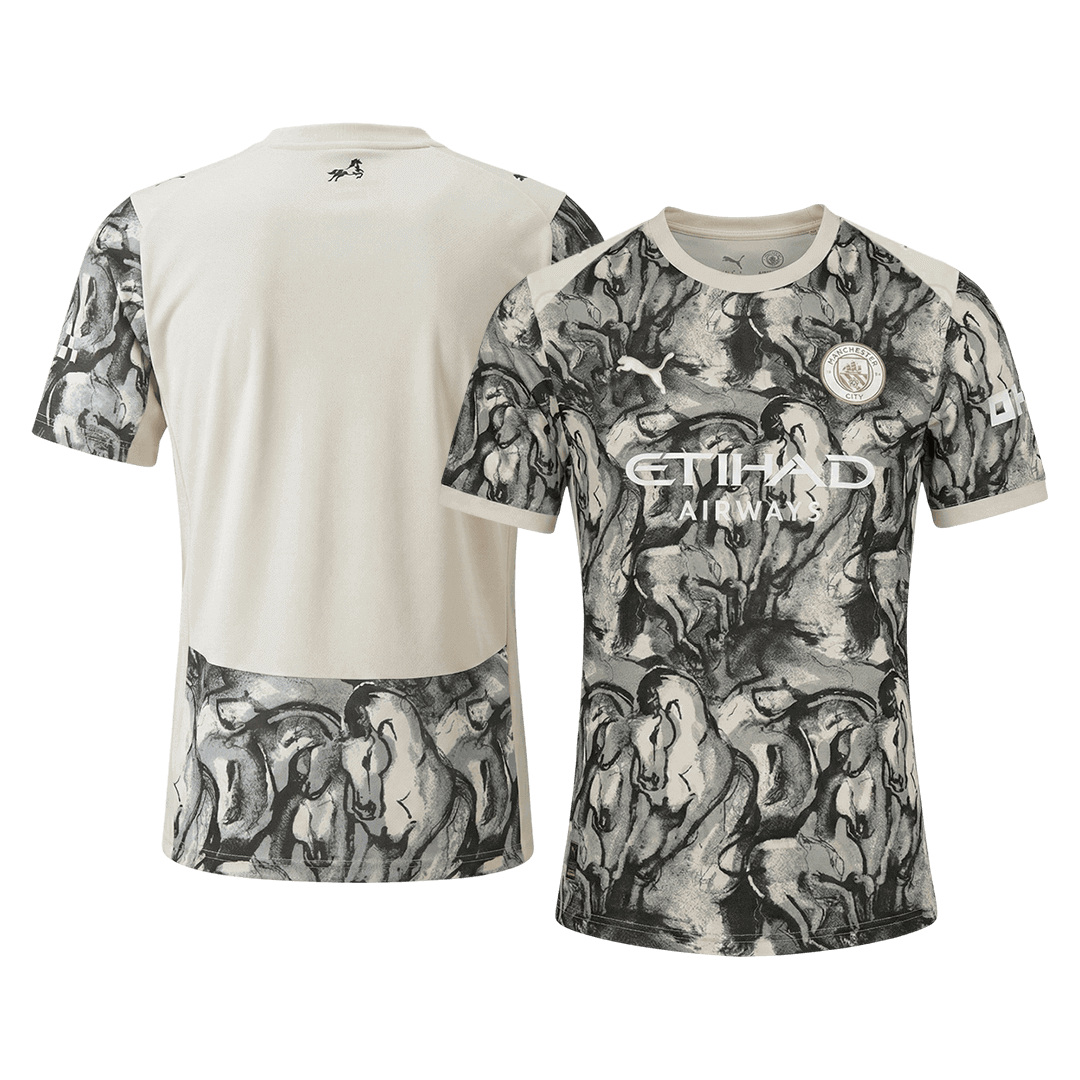 Manchester City Maillot 2025/26 Noir&Blanc Grande Taille