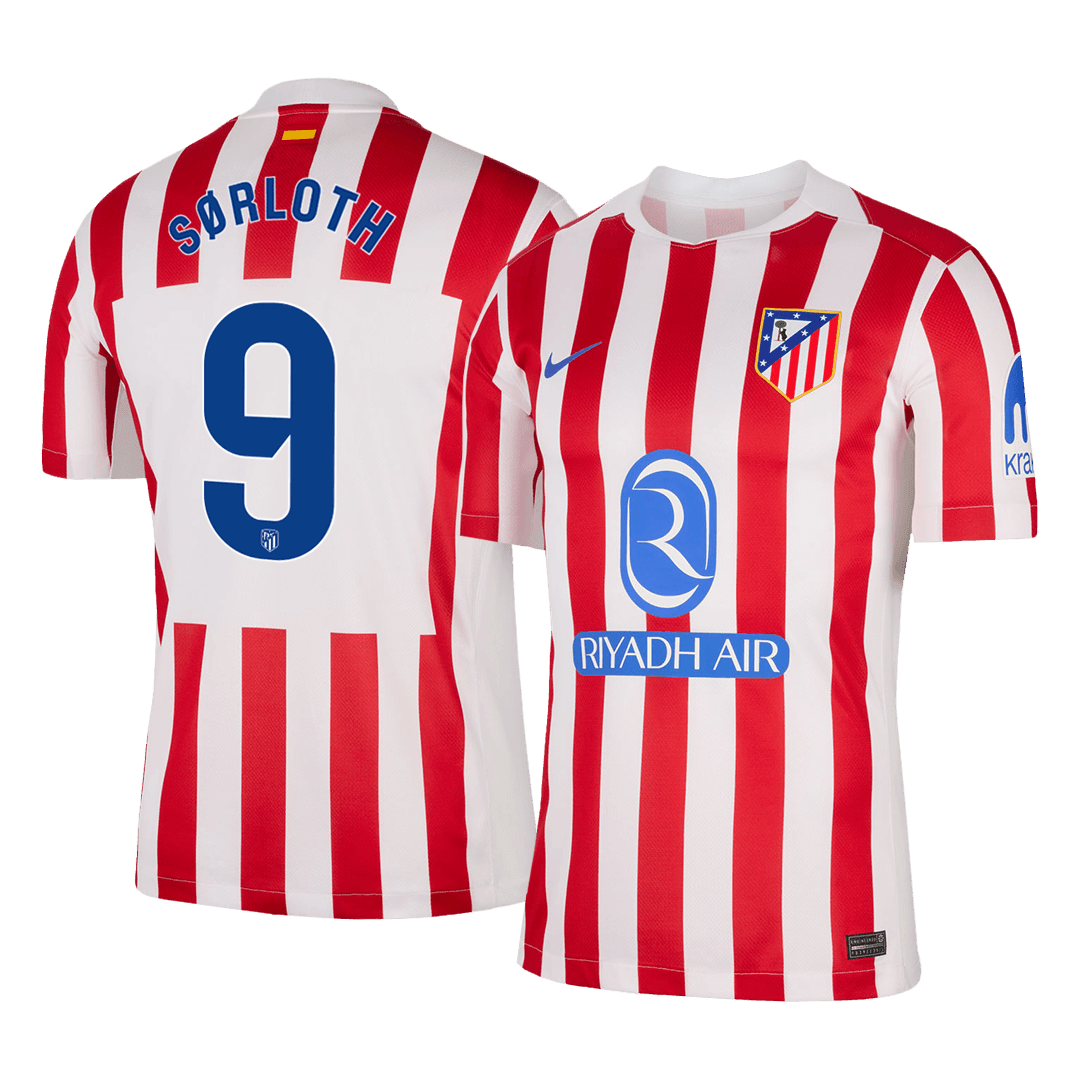 SØRLOTH #9 Atlético Thuisshirt 2025/26 Rood & Wit