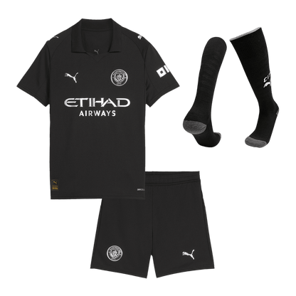 Manchester City Extérieur Maillot Kit 2025/26 Enfant Noir