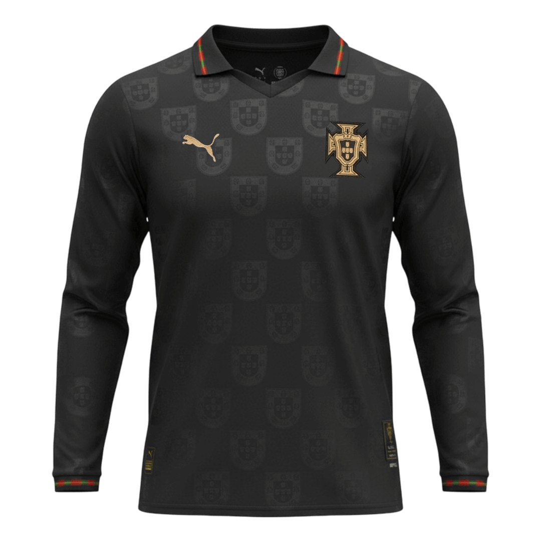 Portugal Maillot Manches Longues - Coupe du Monde 2026 Noir Grande Taille
